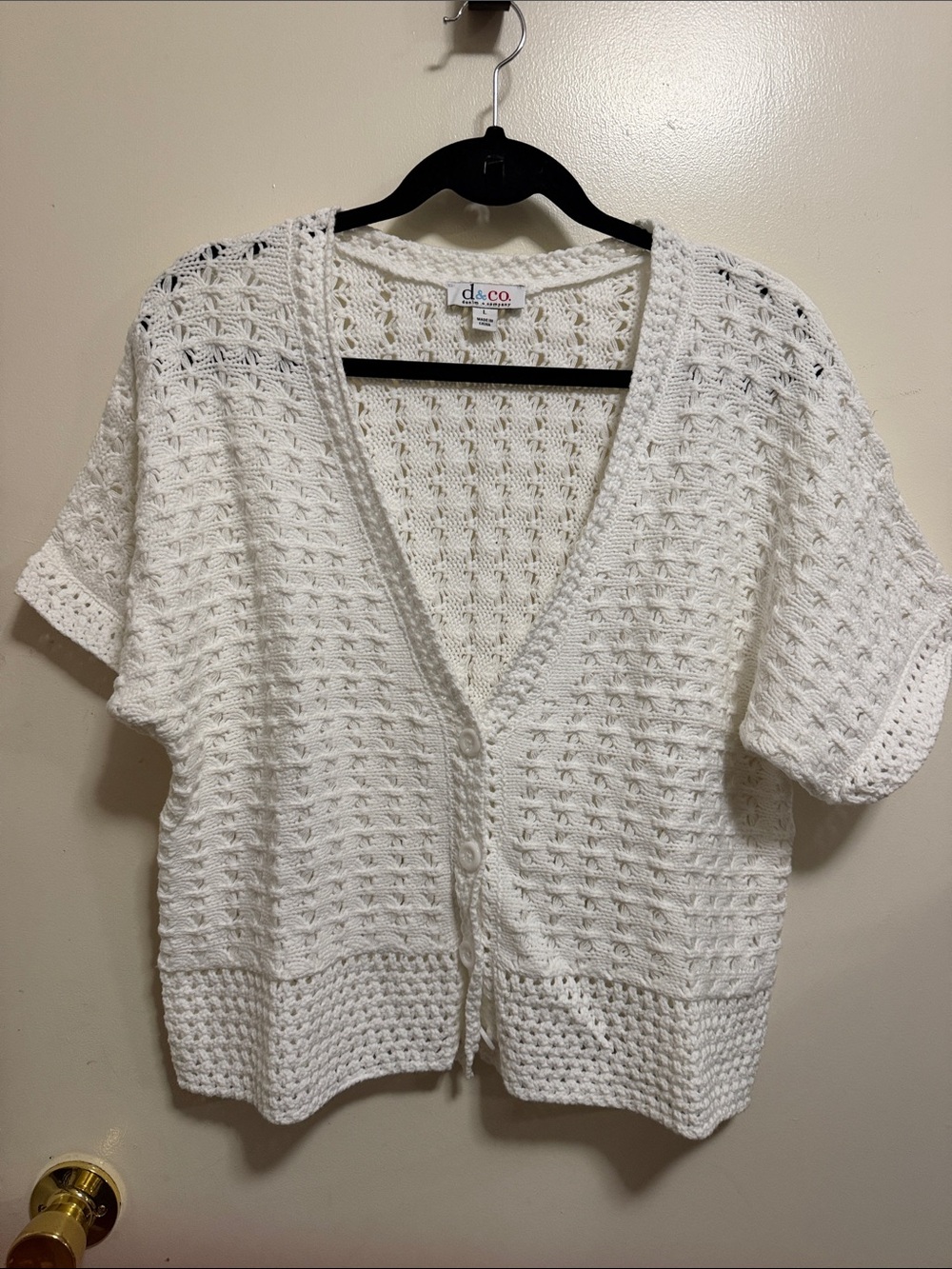 Denim&Co White Short-Sleeve Crochet Cardigan